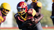 Hazelwood East senior running back Terrance Little carries the ball during practice at Hazelwood East High School on October 23, 2025. 