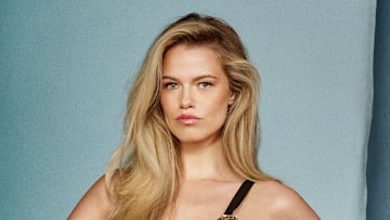 Hailey Clauson was photographed by Yu Tsai in Hollywood, Fla. Dress by Versace. Shoes by Aquazurra. Jewelry by Melinda Maria.
