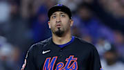 May 30, 2025; New York City, New York, USA; New York Mets relief pitcher Edwin Diaz (39) reacts after getting the last out of the game against the Colorado Rockies at Citi Field. Mandatory Credit: Brad Penner-Imagn Images