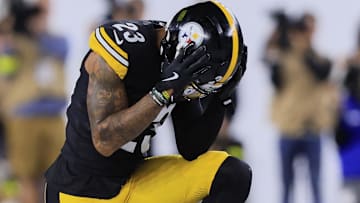 Oct 16, 2025; Cincinnati, Ohio, USA; Pittsburgh Steelers cornerback Darius Slay (23) reacts after failing to intercept a pass thrown by Cincinnati Bengals quarterback Joe Flacco (16) during the first quarter at Paycor Stadium.
