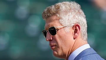 Jul 27, 2022; Baltimore, Maryland, USA; Baltimore Orioles general manager Mike Elias stands oil the field before the game against the Tampa Bay Rays  at Oriole Park at Camden Yards. Mandatory Credit: Tommy Gilligan-Imagn Images