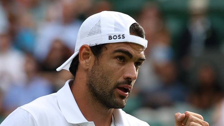Matteo Berrettini reacts after winning a point at Wimbledon