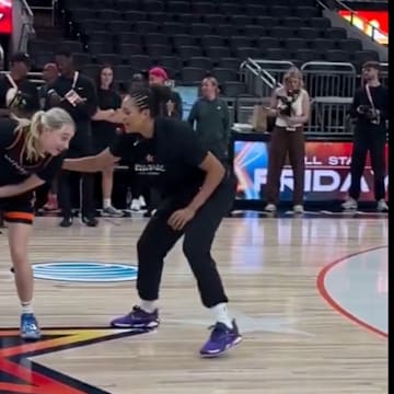 Paige Bueckers and Napheesa Collier practice for the WNBA All-Star Game.