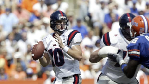Eli Manning in his time as quarterback at Ole Miss