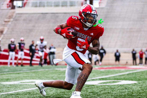 Indiana wide receiver Ke'Shawn Williams runs a drill during a practice.