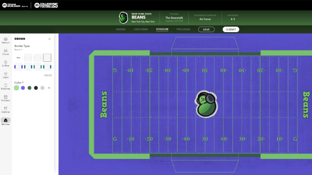 EA Sports CFB 25 team builder field editor.