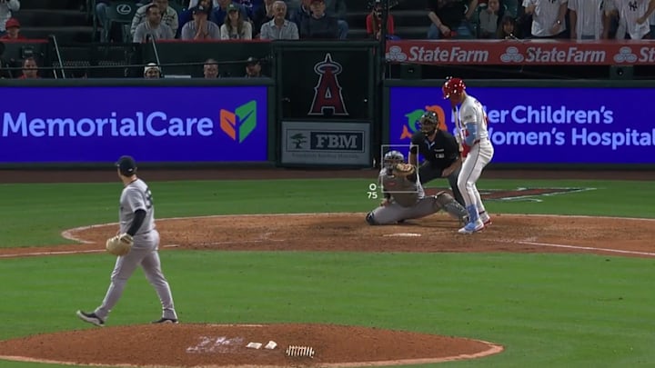 Los Angeles Angels designated hitter Logan O'Hoppe is called out on a third strike to end a game against the New York Yankees. Los Angeles Angels designated hitter Logan O'Hoppe is called out on a third strike to end a game against the New York Yankees.