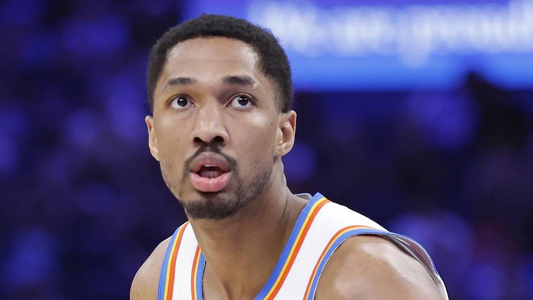 Oklahoma City Thunder guard Aaron Wiggins (21) looks down the court during a play against the Detroit Pistons in the second half at Paycom Center on March 30, 2026.