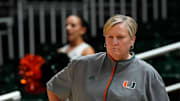 Miami Hurricanes Women's Basketball Tricca Cullop watching along.
