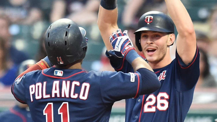 Sep 13, 2019; Cleveland, OH, USA; Minnesota Twins center fielder Max Kepler (26) celebrates with