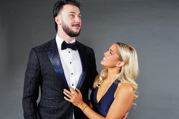 Paul Skenes, Olivia Dunne pose together at the 2025 BBWAA Awards Dinner.