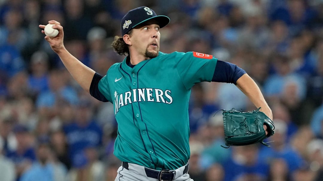 Seattle Mariners pitcher Logan Gilbert (36) throws in the first inning against the Toronto Blue Jays. Seattle Mariners pitcher Logan Gilbert (36) throws in the first inning against the Toronto Blue Jays.