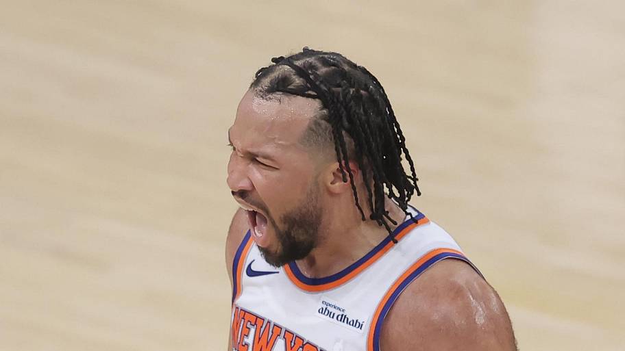 New York Knicks guard Jalen Brunson reacts during the fourth quarter of game one of the Eastern Conference finals.