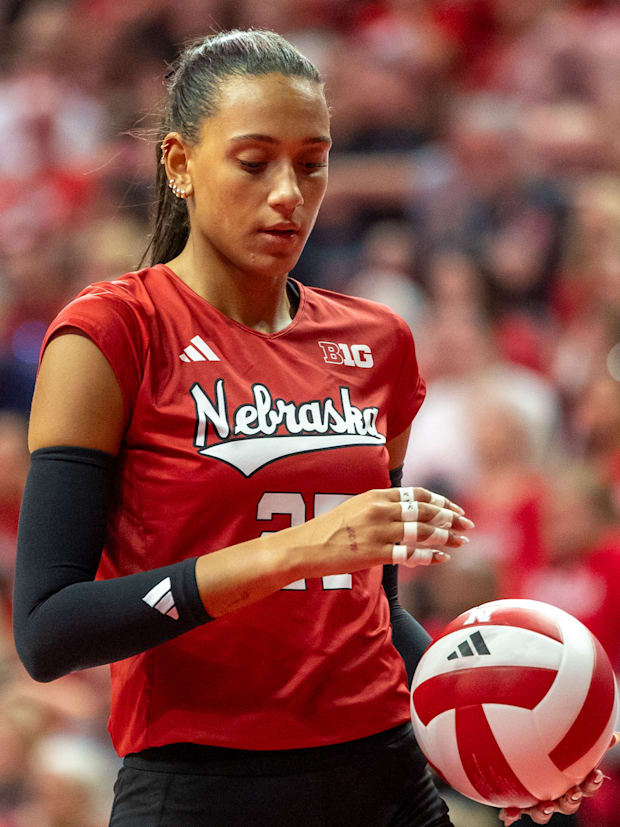 Nebraska outside hitter Harper Murray heads to the serve line during the Red-White Scrimmage on Saturday.