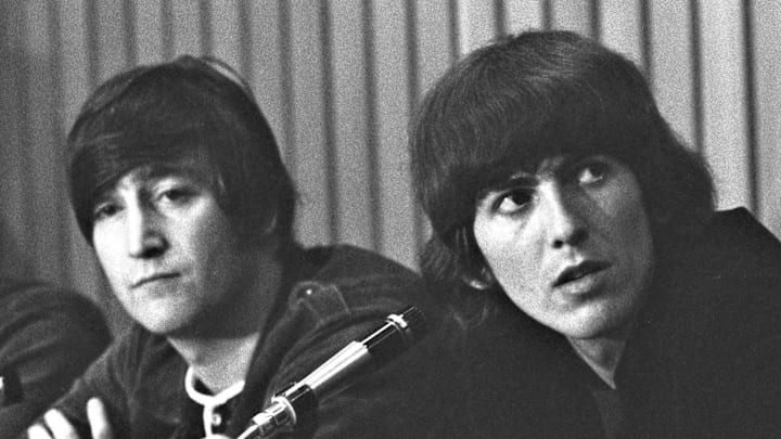 John Lennon and George Harrison of the Beatles are interviewed