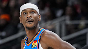 Oct 25, 2025; Atlanta, Georgia, USA; Oklahoma City Thunder guard Shai Gilgeous-Alexander (2) shown on the court against the Atlanta Hawks during the second half at State Farm Arena. Mandatory Credit: Dale Zanine-Imagn Images