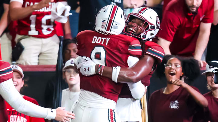 South Carolina football senior athlete Luke Doty after scoring a touchdown in 2023