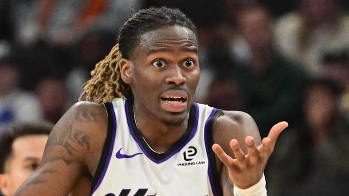 Nov 1, 2025; Milwaukee, Wisconsin, USA;  Sacramento Kings guard Keon Ellis (23) reacts in the second quarter against the Milwaukee Bucks at Fiserv Forum. Mandatory Credit: Benny Sieu-Imagn Images