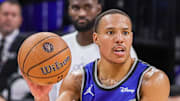 Orlando Magic guard Desmond Bane looks to pass during the second quarter against the Miami Heat.