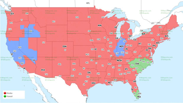 Fox coverage map for 1 p.m. games in Week 5. 