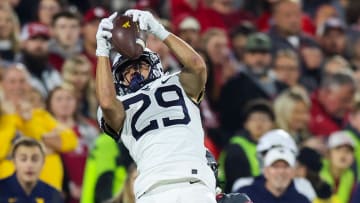 Nov 11, 2023; Norman, Oklahoma, USA;  West Virginia Mountaineers wide receiver Preston Fox (29) makes a catch during the first quarter against the Oklahoma Sooners at Gaylord Family-Oklahoma Memorial Stadium. 