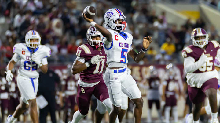 C.E. King quarterback Timothy Potts throws a pass against Humble Summer Creek during a game in Week 7. 