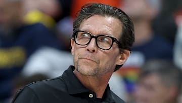 Atlanta Hawks head coach Quin Snyder looks on against the Denver Nuggets.