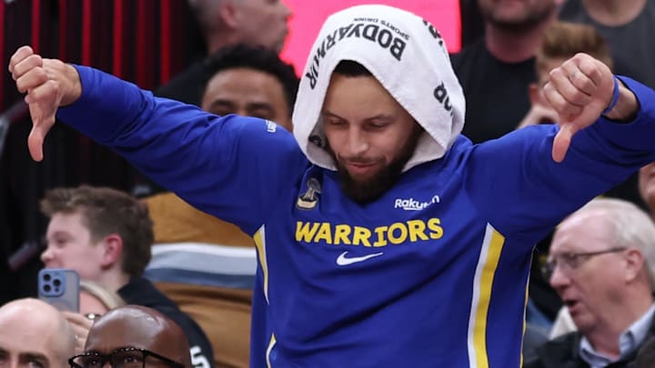 Jan 28, 2026; Salt Lake City, Utah, USA; Golden State Warriors guard Stephen Curry (30) reacts after a play against the Utah Jazz during the second half at Delta Center. Mandatory Credit: Rob Gray-Imagn Images
