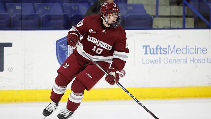 Dans Ločmelis skates for the University of Massachusetts, where he spent two seasons before turning pro and joining the Providence Bruins. Dans Ločmelis skates for the University of Massachusetts, where he spent two seasons before turning pro and joining the Providence Bruins.