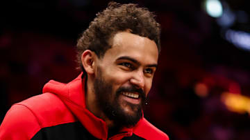 Trae Young #11 of the Atlanta Hawks warms up before facing Miami Heat.