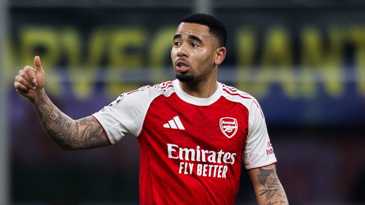 Gabriel Jesus of Arsenal FC celebrates after scoring a goal...