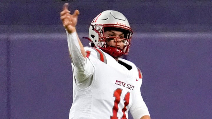 North Scott’s Chase Smith (11) passes the ball Thursday, Nov. 14, 2024 at the UNI-Dome in Cedar Falls, Iowa.