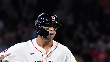 Boston Red Sox third baseman Marcelo Mayer (39) reacts to recording an RBI against the Tampa Bay Rays during the seventh inning at Fenway Park in 2025.