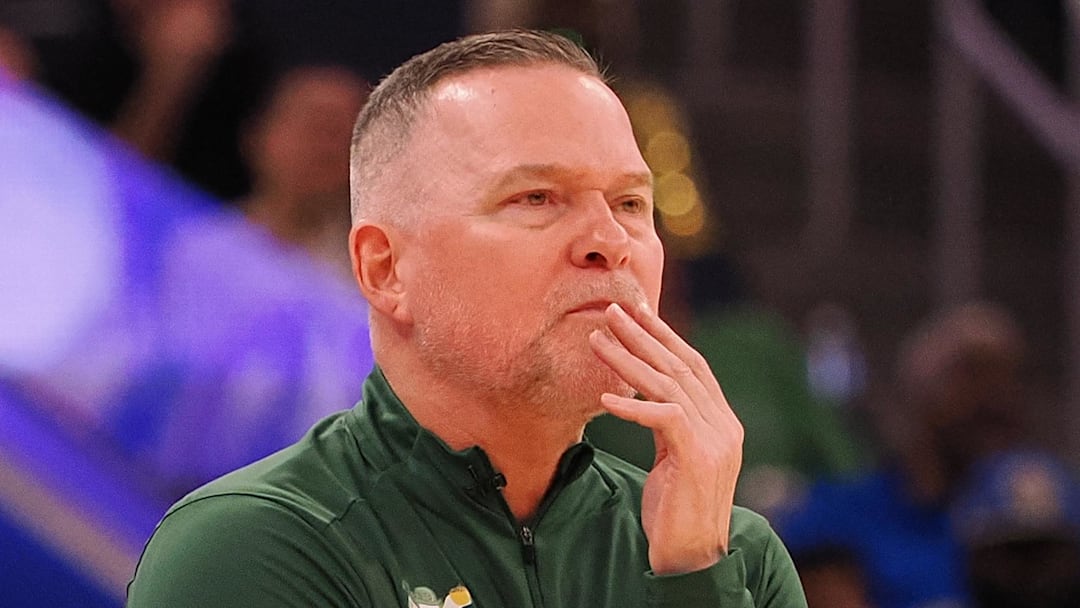 Mar 17, 2025; San Francisco, California, USA; Denver Nuggets head coach Michael Malone on the sideline during the third quarter against the Golden State Warriors at Chase Center. Mandatory Credit: Kelley L Cox-Imagn Images