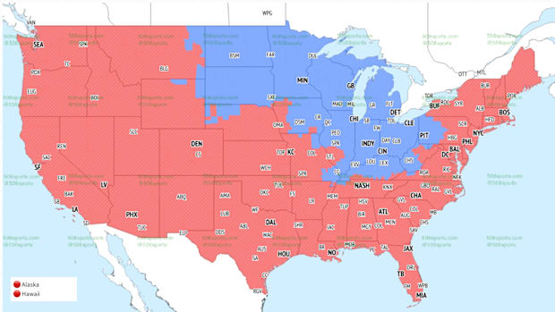 Fox coverage map for 4:25 p.m. games in Week 5. 