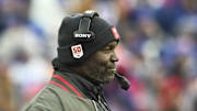 Tampa Bay Buccaneers head coach Todd Bowles reacts during the fourth quarter against the Buffalo Bills