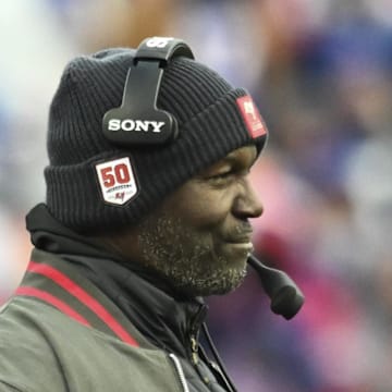 Tampa Bay Buccaneers head coach Todd Bowles reacts during the fourth quarter against the Buffalo Bills