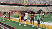 Koi Perich (No. 3) at Gophers practice.