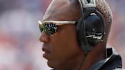 Aug 31, 2013; Gainesville, FL, USA; Florida Gators wide receiver coach Joker Phillips during the first half against the Toledo Rockets at Ben Hill Griffin Stadium. Mandatory Credit: Kim Klement-Imagn Images