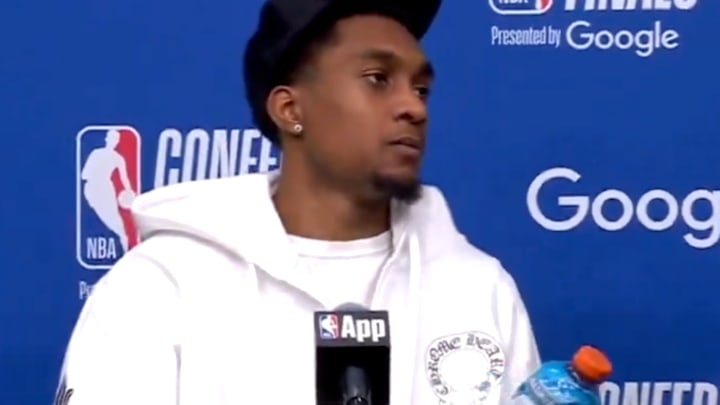 Jaden McDaniels asks if he can have a drink. Jaden McDaniels asks if he can have a drink.