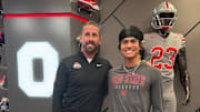 Moorhead Spuds wide receiver David Mack with Ohio State offensive coordinator Brian Hartline. 