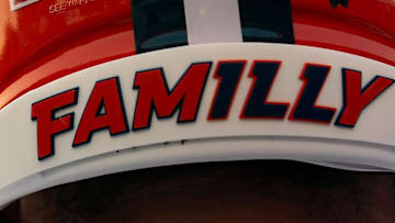 Sep 8, 2023; Lawrence, Kansas, USA; A general view of the helmet worn by Illinois Fighting Illini offensive lineman Zachary Barlev (68) during the first half against the Kansas Jayhawks at David Booth Kansas Memorial Stadium. Mandatory Credit: Jay Biggerstaff-Imagn Images