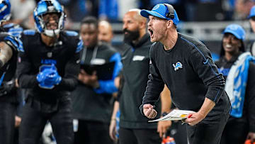 Former Detroit Lions offensive coordinator Ben Johnson celebrates a play against the Minnesota Vikings during the second half at Ford Field in Detroit on Sunday, Jan. 5, 2025.