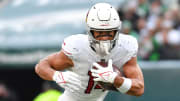 Dec 31, 2023; Philadelphia, Pennsylvania, USA; Arizona Cardinals wide receiver Michael Wilson (14) runs with the ball against the Philadelphia Eagles at Lincoln Financial Field. Mandatory Credit: Eric Hartline-USA TODAY Sports