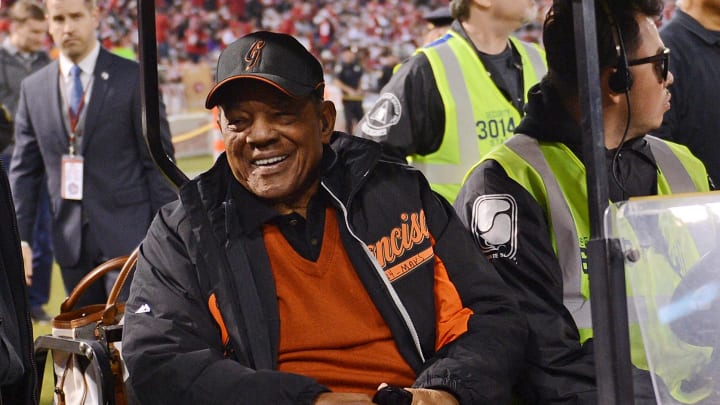 San Francisco Giants legend Willie Mays before the game in the final regular season game between the San Francisco 49ers and the Atlanta Falcons at Candlestick Park.