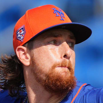 New York Mets pitcher Nolan McLean participates in the Spring Breakout game against the Washington Nationals at Clover Park on March 15. 