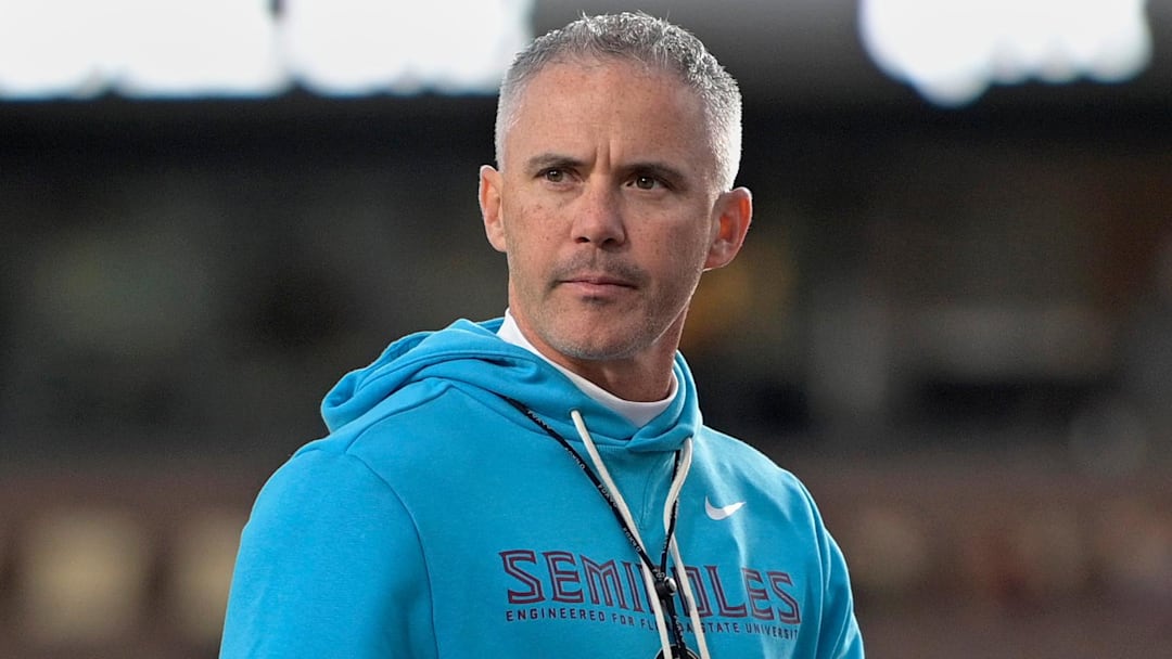 Nov 1, 2025; Tallahassee, Florida, USA; Florida State Seminoles head coach Mike Norvell looks on before the game against the Wake Forest Demon Deacons at Doak S. Campbell Stadium. Mandatory Credit: Melina Myers-Imagn Images