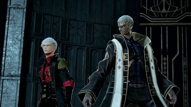 Revenant Hunter and a priest standing together in Code Vein II.