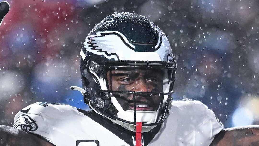 Philadelphia Eagles wide receiver A.J. Brown during a timeout in the third quarter against the Buffalo Bills.