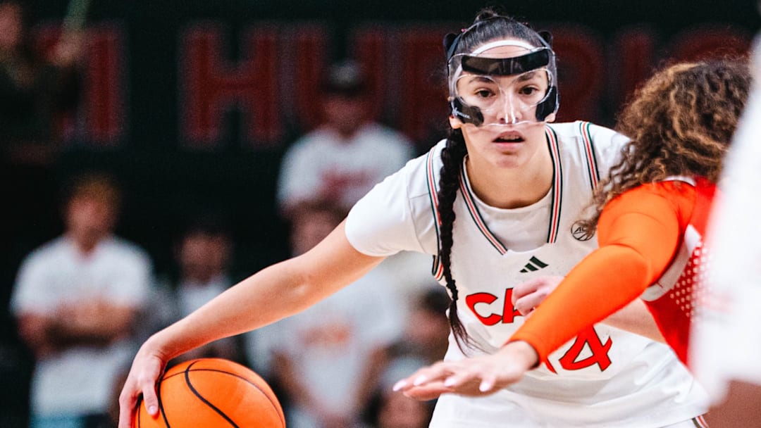 Miami women's basketball guard Gal Raviv handles the ball in earlier action against Syracuse. 